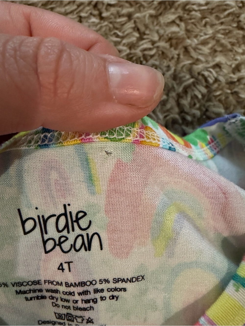 Birdie Bean Vibrant Rainbow Pattern W/ Green Tulle Overlay Size 4T - Picture 3 of 5